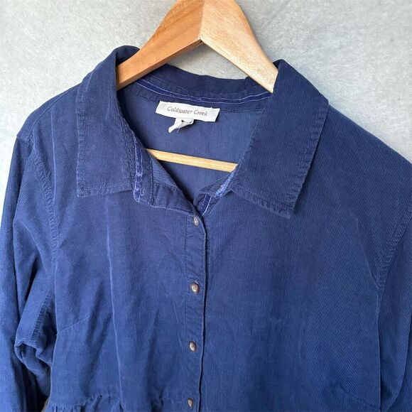 Coldwater Creek Plus Size 18 Blue Corduroy Button Front Shirt Midi Dress - Picture 5 of 6